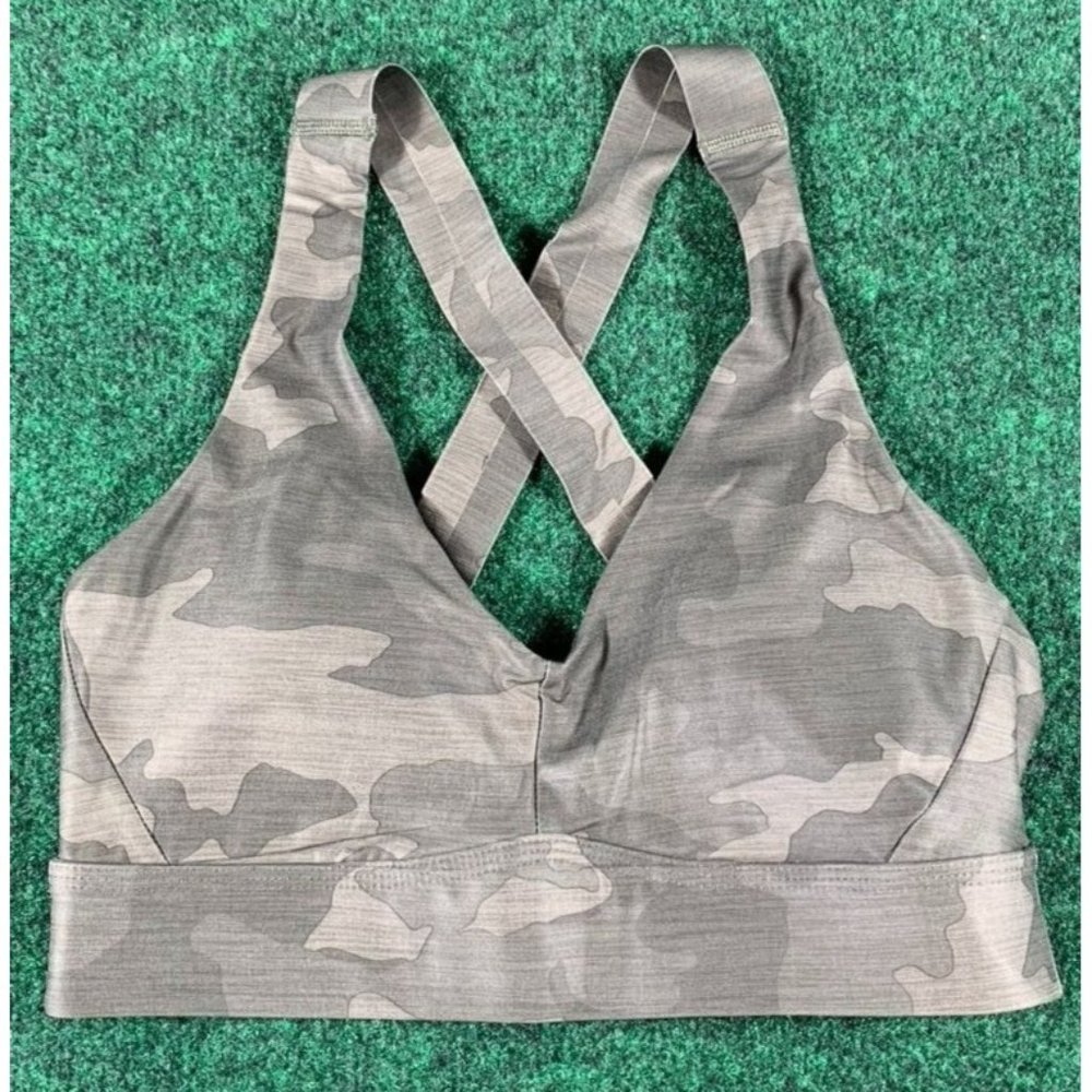 Prana Layna Bra Sage Camo Green Strappy V Neck‎ Sports Bra NEW Size XS
